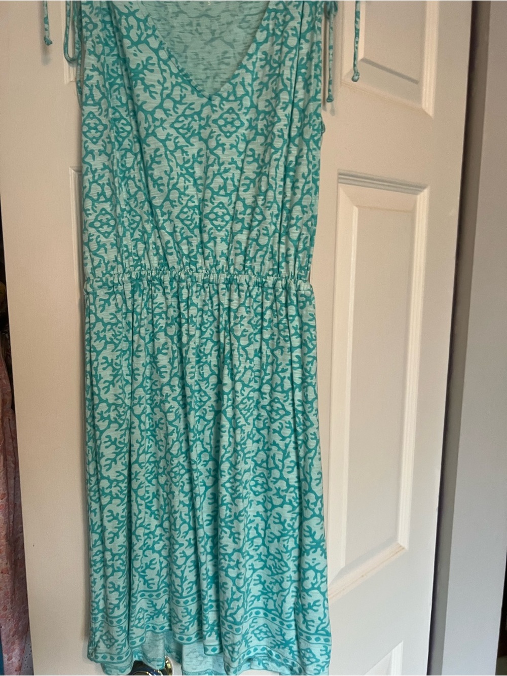 Vineyard Vines Teal Print V-Neck Midi Dress